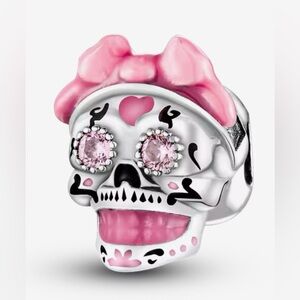 Pink and Silver Skull Charm For Pandora Braclets
